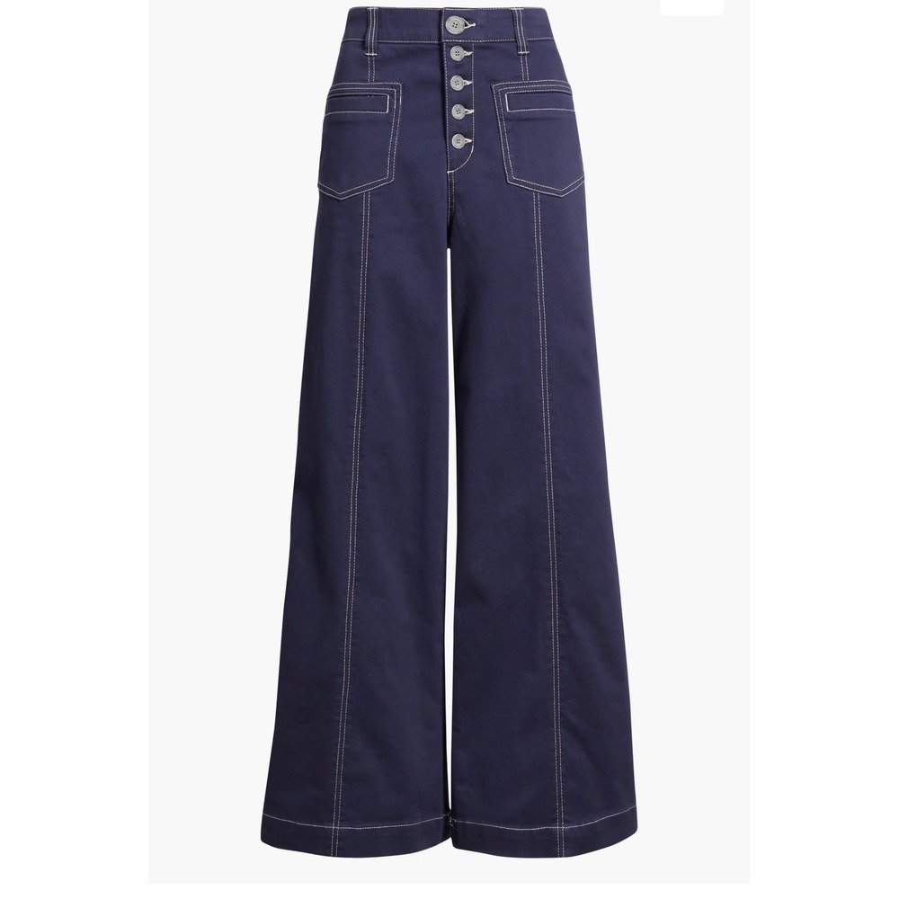 Wit & Wisdom Skyrise High Waist Exposed Button Wide Leg Pants Ensign Blue 0 NEW